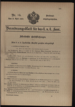 Kaiserlich-königliches Armee-Verordnungsblatt: Personal-Angelegenheiten 19110427 Seite: 1