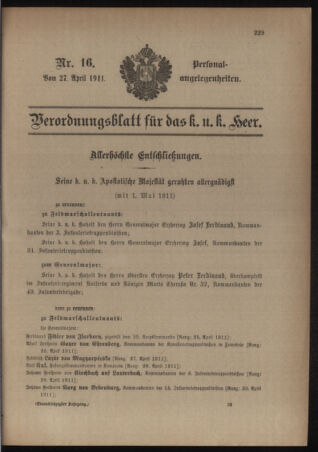 Kaiserlich-königliches Armee-Verordnungsblatt: Personal-Angelegenheiten 19110427 Seite: 25