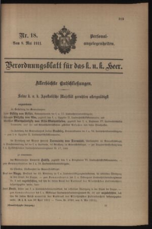 Kaiserlich-königliches Armee-Verordnungsblatt: Personal-Angelegenheiten 19110508 Seite: 1