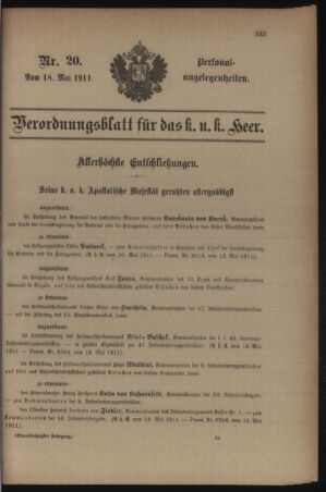 Kaiserlich-königliches Armee-Verordnungsblatt: Personal-Angelegenheiten 19110518 Seite: 1