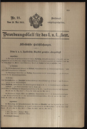 Kaiserlich-königliches Armee-Verordnungsblatt: Personal-Angelegenheiten 19110529 Seite: 1