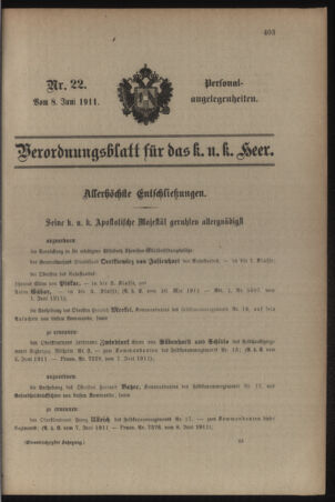 Kaiserlich-königliches Armee-Verordnungsblatt: Personal-Angelegenheiten 19110608 Seite: 1