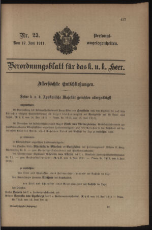 Kaiserlich-königliches Armee-Verordnungsblatt: Personal-Angelegenheiten 19110617 Seite: 1