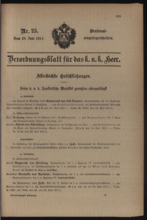 Kaiserlich-königliches Armee-Verordnungsblatt: Personal-Angelegenheiten 19110628 Seite: 1