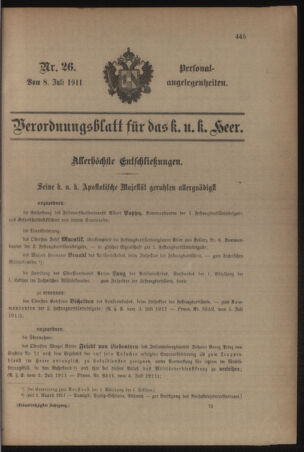 Kaiserlich-königliches Armee-Verordnungsblatt: Personal-Angelegenheiten 19110708 Seite: 1