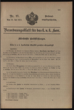 Kaiserlich-königliches Armee-Verordnungsblatt: Personal-Angelegenheiten 19110718 Seite: 1