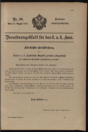 Kaiserlich-königliches Armee-Verordnungsblatt: Personal-Angelegenheiten 19110814 Seite: 1