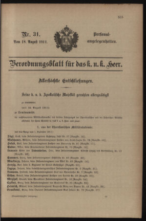 Kaiserlich-königliches Armee-Verordnungsblatt: Personal-Angelegenheiten 19110818 Seite: 1