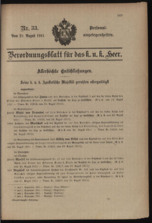 Kaiserlich-königliches Armee-Verordnungsblatt: Personal-Angelegenheiten 19110829 Seite: 1