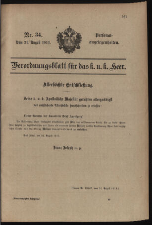 Kaiserlich-königliches Armee-Verordnungsblatt: Personal-Angelegenheiten 19110831 Seite: 1