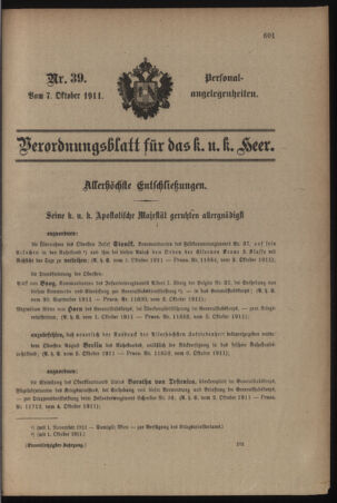 Kaiserlich-königliches Armee-Verordnungsblatt: Personal-Angelegenheiten 19111007 Seite: 1