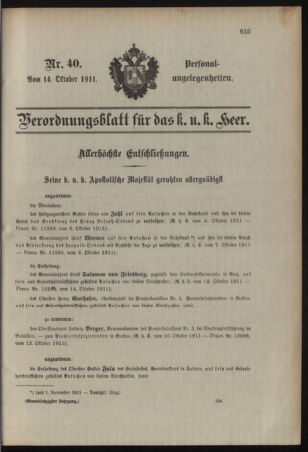 Kaiserlich-königliches Armee-Verordnungsblatt: Personal-Angelegenheiten 19111014 Seite: 1