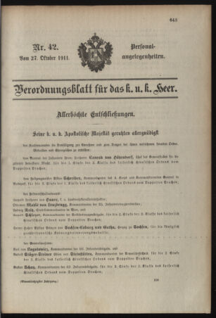 Kaiserlich-königliches Armee-Verordnungsblatt: Personal-Angelegenheiten 19111027 Seite: 1