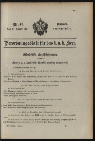 Kaiserlich-königliches Armee-Verordnungsblatt: Personal-Angelegenheiten 19111031 Seite: 1