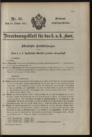 Kaiserlich-königliches Armee-Verordnungsblatt: Personal-Angelegenheiten 19111031 Seite: 109