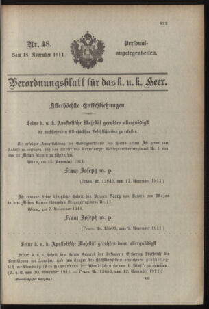 Kaiserlich-königliches Armee-Verordnungsblatt: Personal-Angelegenheiten 19111118 Seite: 1