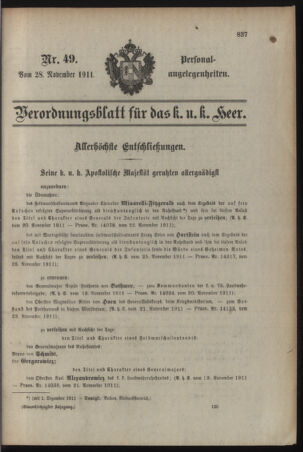 Kaiserlich-königliches Armee-Verordnungsblatt: Personal-Angelegenheiten 19111128 Seite: 1