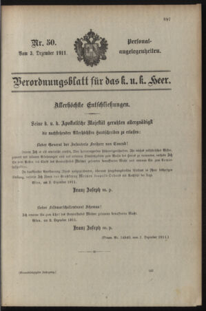 Kaiserlich-königliches Armee-Verordnungsblatt: Personal-Angelegenheiten 19111203 Seite: 1