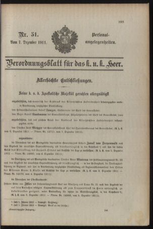 Kaiserlich-königliches Armee-Verordnungsblatt: Personal-Angelegenheiten 19111207 Seite: 1