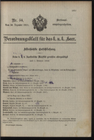 Kaiserlich-königliches Armee-Verordnungsblatt: Personal-Angelegenheiten 19111230 Seite: 1