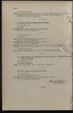 Kaiserlich-königliches Armee-Verordnungsblatt: Personal-Angelegenheiten 19111230 Seite: 182