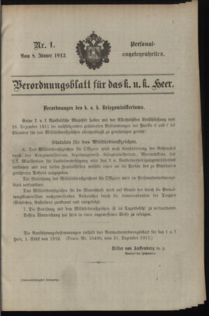 Kaiserlich-königliches Armee-Verordnungsblatt: Personal-Angelegenheiten 19120108 Seite: 1