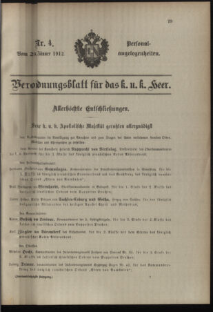 Kaiserlich-königliches Armee-Verordnungsblatt: Personal-Angelegenheiten 19120129 Seite: 1