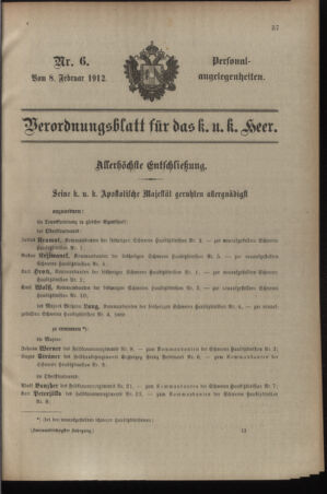 Kaiserlich-königliches Armee-Verordnungsblatt: Personal-Angelegenheiten 19120208 Seite: 15