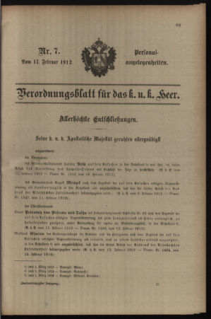 Kaiserlich-königliches Armee-Verordnungsblatt: Personal-Angelegenheiten 19120217 Seite: 1