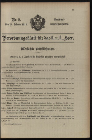 Kaiserlich-königliches Armee-Verordnungsblatt: Personal-Angelegenheiten 19120228 Seite: 1