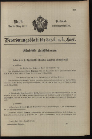 Kaiserlich-königliches Armee-Verordnungsblatt: Personal-Angelegenheiten 19120308 Seite: 1