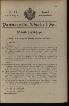 Kaiserlich-königliches Armee-Verordnungsblatt: Personal-Angelegenheiten 19120328 Seite: 1