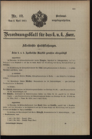 Kaiserlich-königliches Armee-Verordnungsblatt: Personal-Angelegenheiten 19120406 Seite: 1