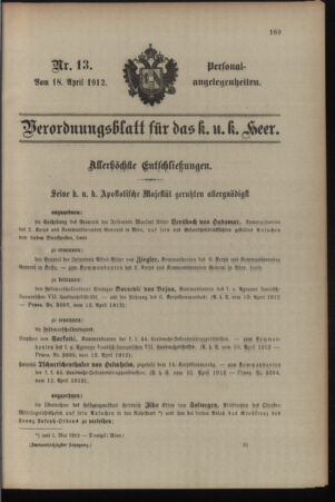 Kaiserlich-königliches Armee-Verordnungsblatt: Personal-Angelegenheiten 19120418 Seite: 1