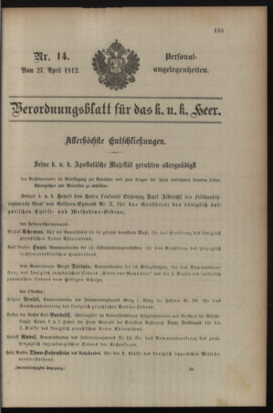 Kaiserlich-königliches Armee-Verordnungsblatt: Personal-Angelegenheiten 19120427 Seite: 1