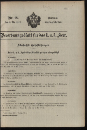 Kaiserlich-königliches Armee-Verordnungsblatt: Personal-Angelegenheiten 19120508 Seite: 1