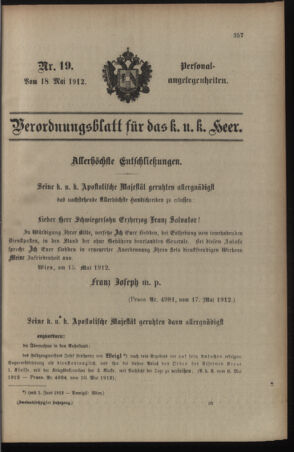 Kaiserlich-königliches Armee-Verordnungsblatt: Personal-Angelegenheiten 19120518 Seite: 1