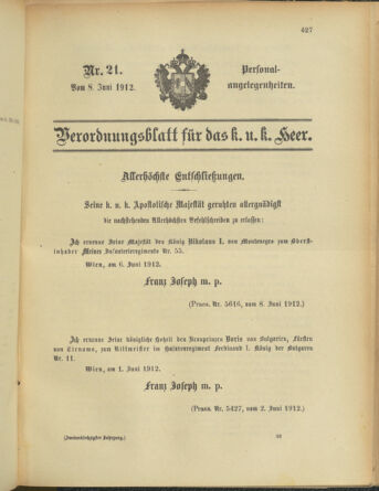 Kaiserlich-königliches Armee-Verordnungsblatt: Personal-Angelegenheiten 19120608 Seite: 1