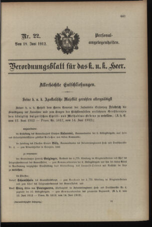 Kaiserlich-königliches Armee-Verordnungsblatt: Personal-Angelegenheiten 19120618 Seite: 1