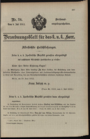 Kaiserlich-königliches Armee-Verordnungsblatt: Personal-Angelegenheiten 19120708 Seite: 1