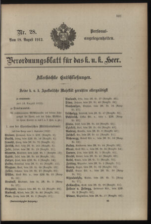 Kaiserlich-königliches Armee-Verordnungsblatt: Personal-Angelegenheiten 19120818 Seite: 1