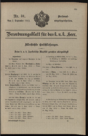 Kaiserlich-königliches Armee-Verordnungsblatt: Personal-Angelegenheiten 19120907 Seite: 1