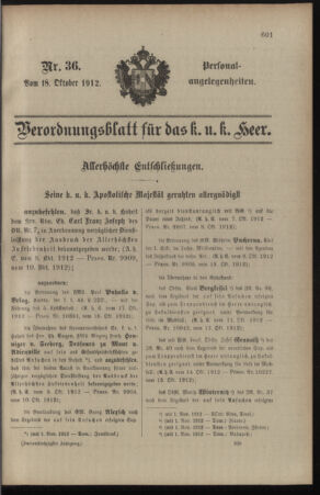 Kaiserlich-königliches Armee-Verordnungsblatt: Personal-Angelegenheiten 19121018 Seite: 1