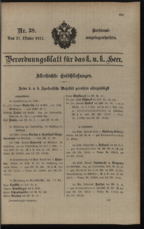 Kaiserlich-königliches Armee-Verordnungsblatt: Personal-Angelegenheiten 19121031 Seite: 1