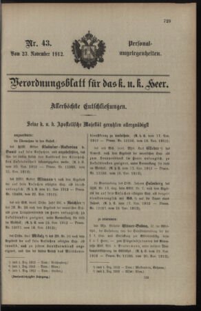 Kaiserlich-königliches Armee-Verordnungsblatt: Personal-Angelegenheiten 19121123 Seite: 1