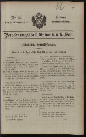 Kaiserlich-königliches Armee-Verordnungsblatt: Personal-Angelegenheiten 19121130 Seite: 1