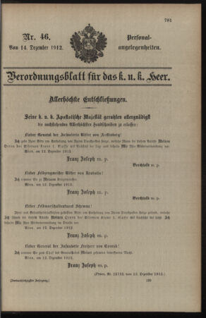 Kaiserlich-königliches Armee-Verordnungsblatt: Personal-Angelegenheiten 19121214 Seite: 1