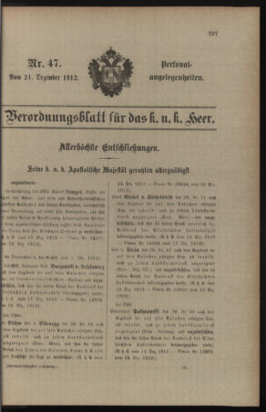 Kaiserlich-königliches Armee-Verordnungsblatt: Personal-Angelegenheiten 19121221 Seite: 1