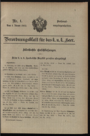 Kaiserlich-königliches Armee-Verordnungsblatt: Personal-Angelegenheiten 19130104 Seite: 1