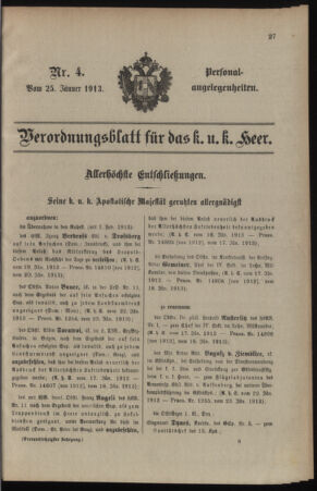 Kaiserlich-königliches Armee-Verordnungsblatt: Personal-Angelegenheiten 19130125 Seite: 1